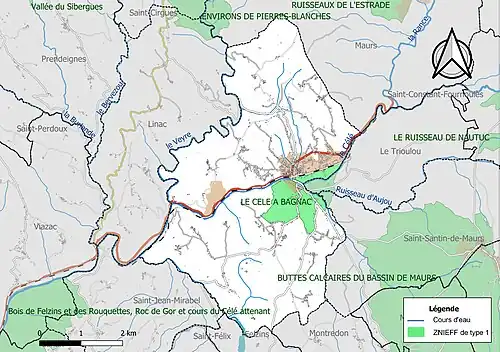 Carte de la ZNIEFF de type 1 sur la commune.
