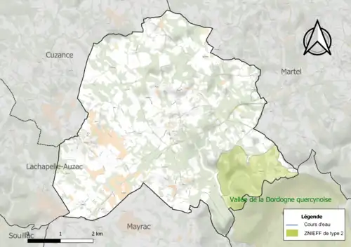 Carte de la ZNIEFF de type 2 sur la commune.