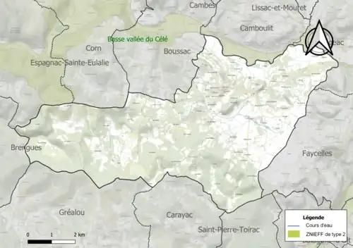 Carte de la ZNIEFF de type 2 sur la commune.