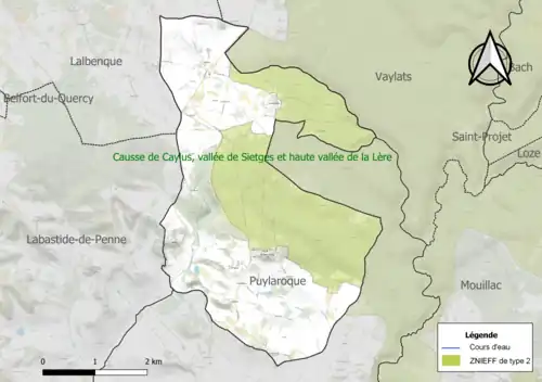 Carte de la ZNIEFF de type 2 sur la commune.