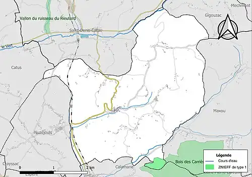 Carte de la ZNIEFF de type 1 sur la commune.