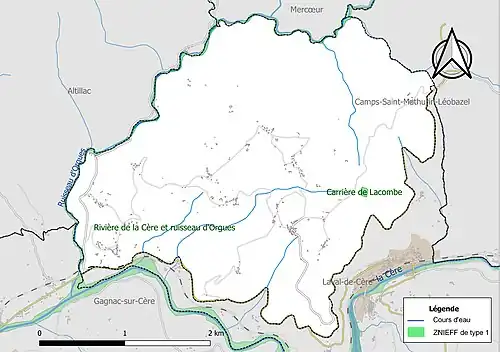 Carte des ZNIEFF de type 1 sur la commune.