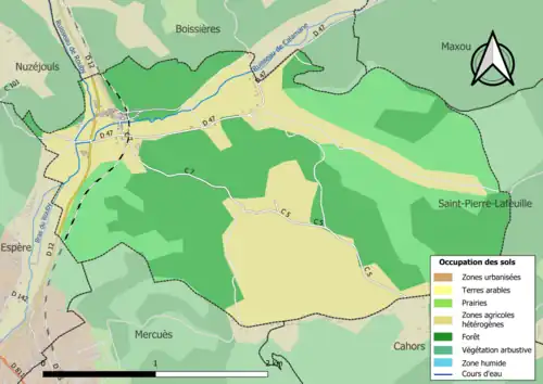 Carte en couleurs présentant l'occupation des sols.