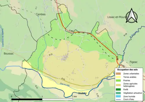 Carte en couleurs présentant l'occupation des sols.