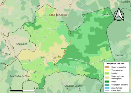 Carte en couleurs présentant l'occupation des sols.