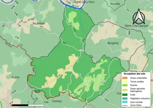 Carte en couleurs présentant l'occupation des sols.
