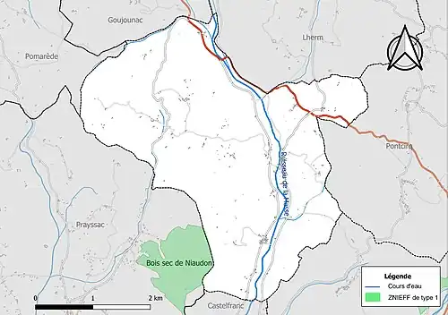 Carte de la ZNIEFF de type 1 sur la commune.