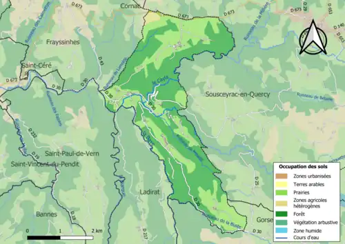 Carte en couleurs présentant l'occupation des sols.