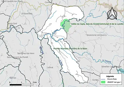 Carte des ZNIEFF de type 1 sur la commune.