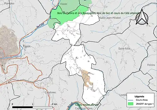 Carte de la ZNIEFF de type 1 sur la commune.