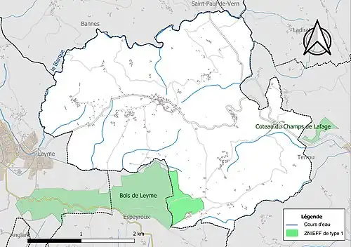 Carte de la ZNIEFF de type 1 sur la commune.