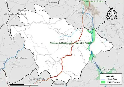 Carte de la ZNIEFF de type 1 sur la commune.