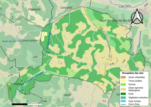 Carte en couleurs présentant l'occupation des sols.