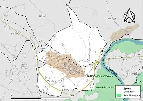 Carte de la ZNIEFF de type 1 sur la commune.