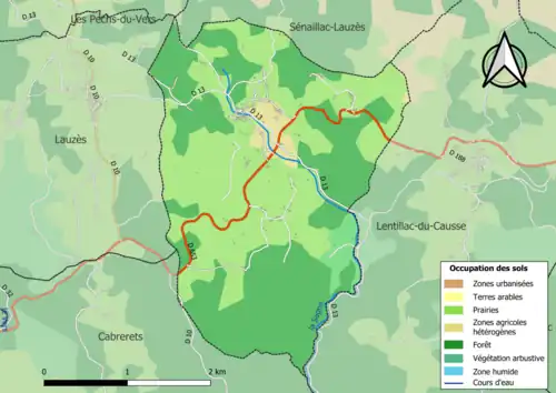 Carte en couleurs présentant l'occupation des sols.