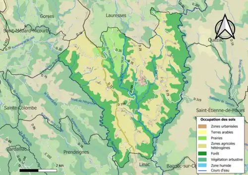 Carte en couleurs présentant l'occupation des sols.