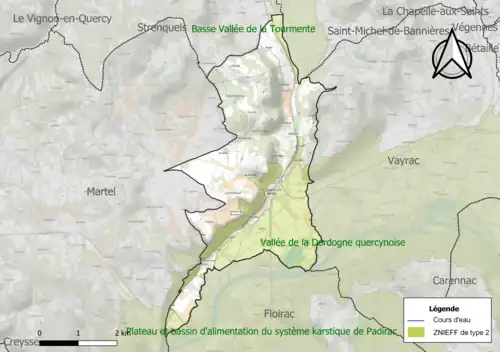 Carte des ZNIEFF de type 2 sur la commune.