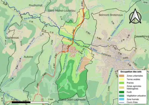 Carte en couleurs présentant l'occupation des sols.