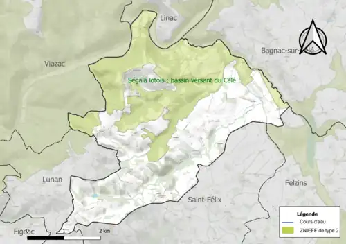 Carte de la ZNIEFF de type 2 sur la commune.