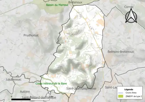 Carte des ZNIEFF de type 2 sur la commune.