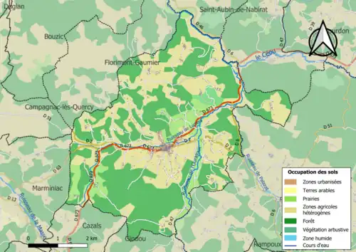 Carte en couleurs présentant l'occupation des sols.