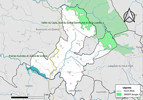 Carte de la ZNIEFF de type 1 sur la commune.