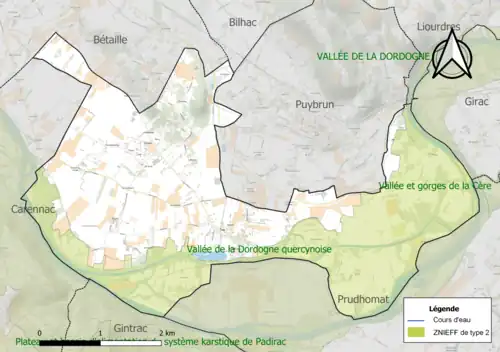 Carte de la ZNIEFF de type 2 sur la commune.