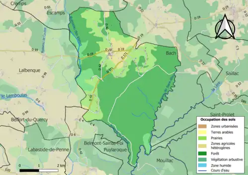 Carte en couleurs présentant l'occupation des sols.