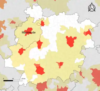 Localisation de l'aire d'attraction de Marmande dans le département de Lot-et-Garonne.