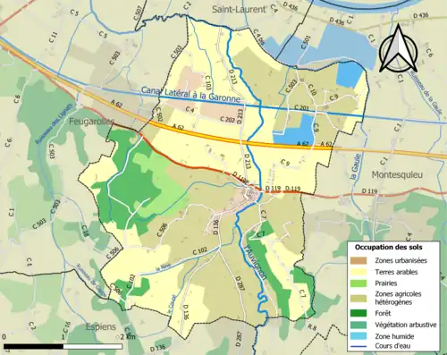 Carte en couleurs présentant l'occupation des sols.