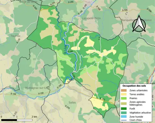 Carte en couleurs présentant l'occupation des sols.