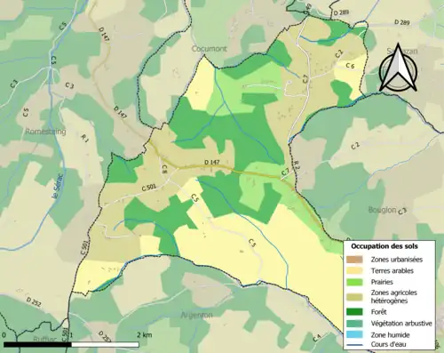 Carte en couleurs présentant l'occupation des sols.