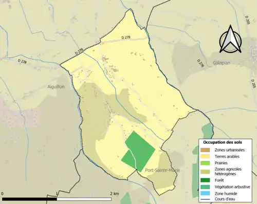 Carte en couleurs présentant l'occupation des sols.