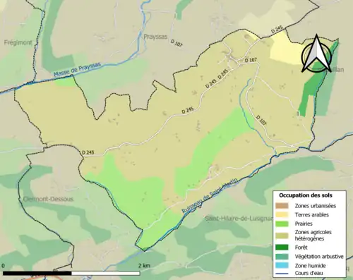 Carte en couleurs présentant l'occupation des sols.