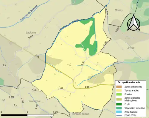 Carte en couleurs présentant l'occupation des sols.
