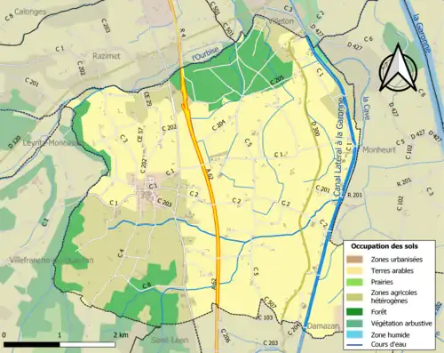 Carte en couleurs présentant l'occupation des sols.