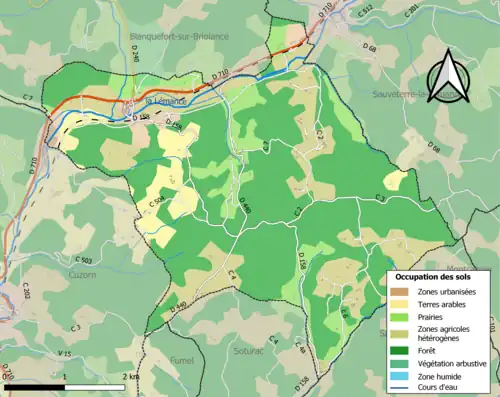 Carte en couleurs présentant l'occupation des sols.