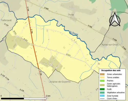 Carte en couleurs présentant l'occupation des sols.