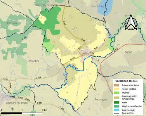 Carte en couleurs présentant l'occupation des sols.