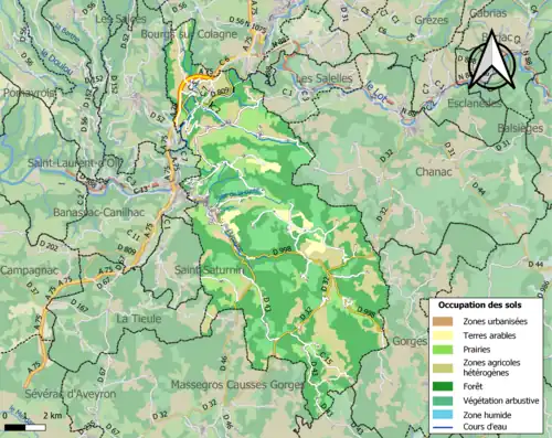 Carte en couleurs présentant l'occupation des sols.