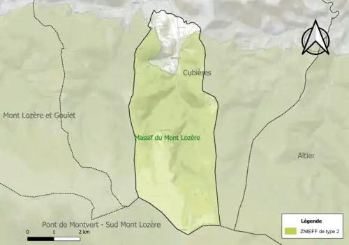 Carte de la ZNIEFF de type 2 sur la commune.