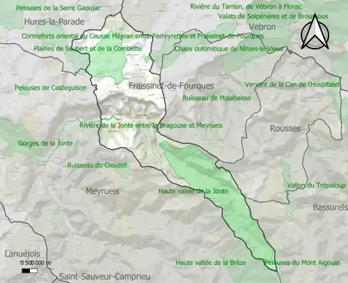 Carte des ZNIEFF de type 1 sur la commune.