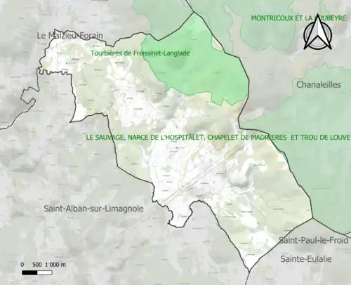 Carte des ZNIEFF de type 1 sur la commune.