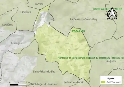 Carte des ZNIEFF de type 2 sur la commune.