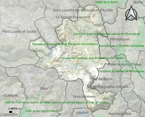 Carte de la ZNIEFF de type 1 sur la commune.