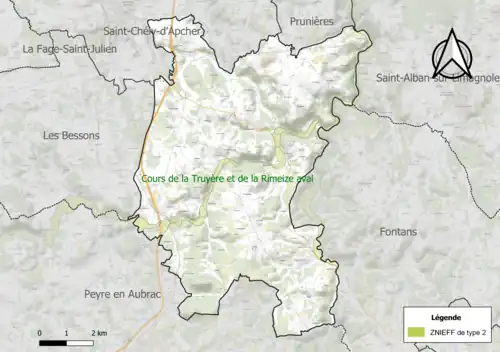Carte de la ZNIEFF de type 2 sur la commune.