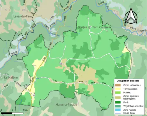Carte en couleurs présentant l'occupation des sols.