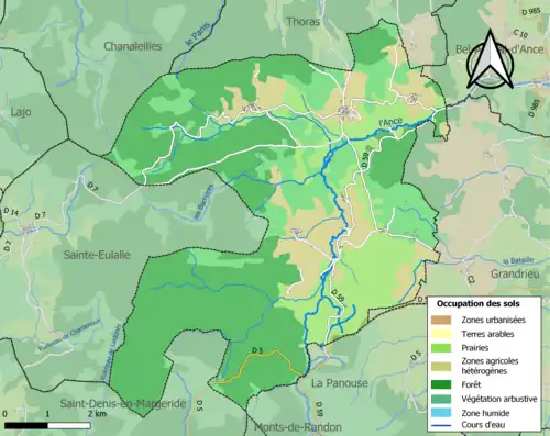 Carte en couleurs présentant l'occupation des sols.