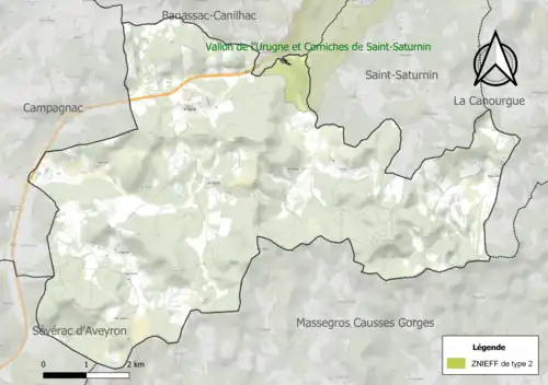 Carte de la ZNIEFF de type 2 sur la commune.