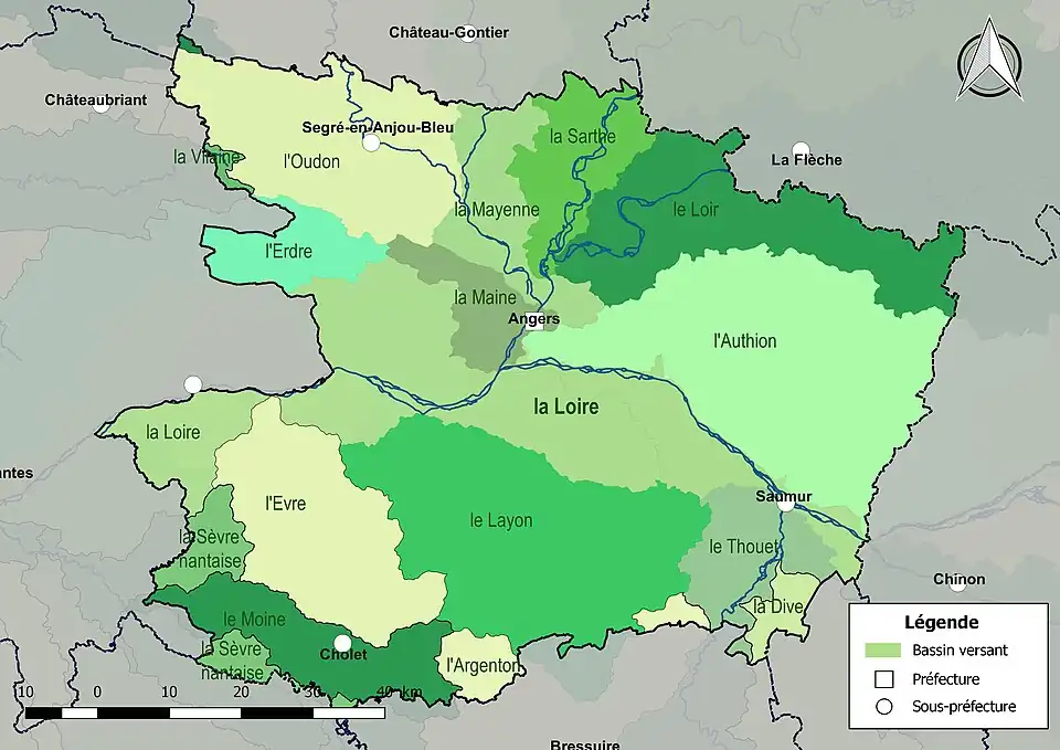 Les principaux bassins versants de Maine-et-Loire.